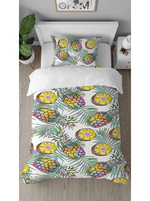 Greendecor Ananas Tatlı Meyve Desenli Dijital Baskılı Özel Tasarımlı Çarşafsız Tek Kişilik Şık Nevresim Takımı