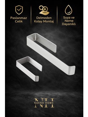 Nakra Home 2'li Paslanmaz Çelik Yapışkanlı Havlu Askısı ve Tuvalet Kağıtlığı | Delmeden Montaj Neme Dayanıklı Havluluk