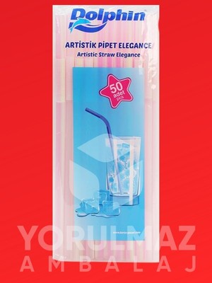 Yorulmaz Ambalaj ❄️🧊 Dolphin Artistik Elegance Frozen Pipet 50’li – Renkli & Şık Tasarım 🍹✨