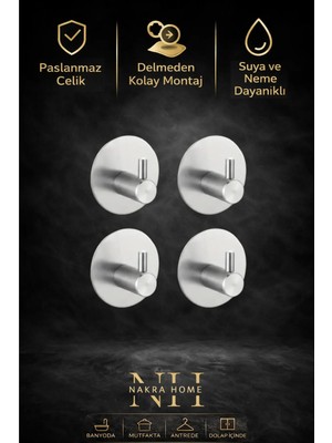 Nakra Home Paslanmaz Çelik Yapışkanlı 3 Adet Oval Askılık | Delmeden Montaj Suya Dayanıklı Çok Amaçlı Havluluk