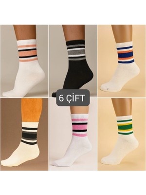 Özpek Giyim Renkli Çizgili Unısex Kolej Çorap Seti- 6'lı-12'li