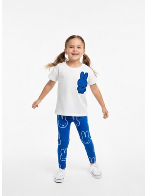 Pini Co Kız Çocuk Mavi Beyaz Tavşan Nakışlı Sırt Detaylı Alt Üst Takım (Pamuklu)