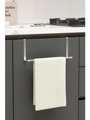 Hill Homes Askılı Havlu Rafı Dolap Askısı Bez Askılık Mutfak Düzenleyici Havlu Askılığı Krom Gümüş