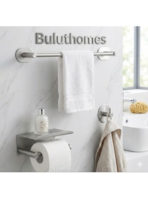 3'lü Paslanmaz Çelik Yapışkanlı Banyo Seti Havluluk Havlu Askısı Tuvalet Kağıtlığı