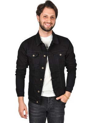 Rizzup Erkek Koyu Lacivert Slim Fit Likralı Kot Ceket Jean Ceket 2201007