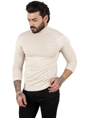 Rizzup Erkek Taş Slim Fit Balıkçı Yaka Düz Kazak Boğazlı Yaka Triko 2002292