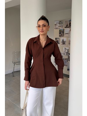Magarde Premium Beli Pileli Gömlek- Kahverengi