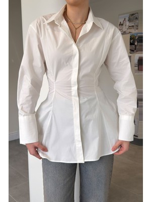 Magarde Premium Beli Pileli Gömlek- Beyaz