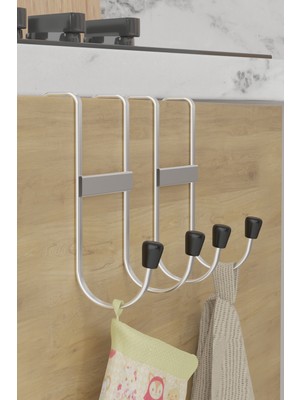Hill Homes Krom Gümüş 2 Adet Kancalı Askısı Banyo Askılık Organizer Askı Kapı Arkası Askılığı Elbise