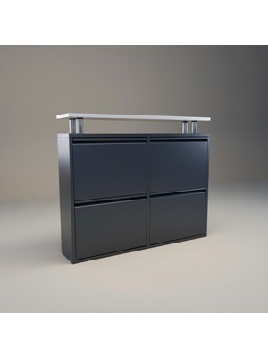 Moemi Metal Ayakkabılık Tablalı (2+2) 4'lü Metal Ayakkabılık -Antrasit