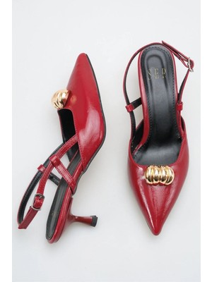 Sermoda Topuklu Kadın Ayakkabı - 5 cm Ince Topuklu Sivri Burun Kadın Stiletto Ayakkabı Bordo Yanki