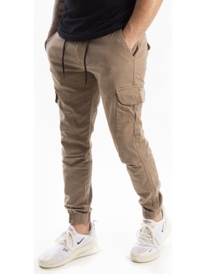 Rizzup Erkek Vizon Paçası ve Beli Lastikli Dar Kesim Kargo Pantolon 1601569