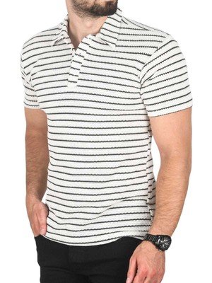 Rizzup Erkek Beyaz Slim Fit Nefes Alan Pamuklu Polo Yaka Tişört Dar Kesim Örme Kumaş Tişört 2501207