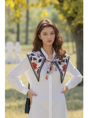 Walkenzo Çiçek Desenli Zarif Kadın Omuz Şalı |yakalık Fular