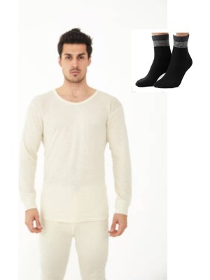 Uygur Saf Yünden Sıcak Tutan Erkek Için Üst Uzun Kol Fanila