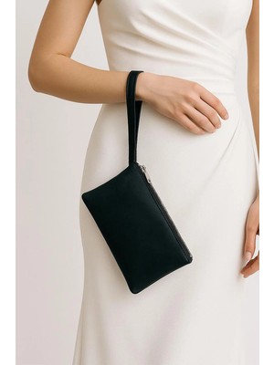 Kadın Gece Çantası Abiye Çanta Siyah Portföy Çanta 23X16CM