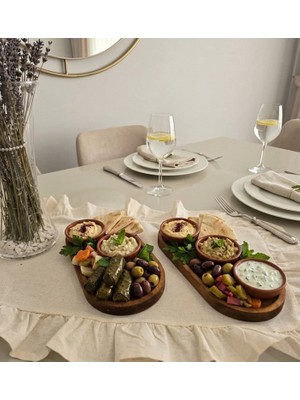 Berina Home Ahşap Sunum Tabağı Seti - Sunumluk ve Servis Tepsisi - Bambu Tarzı Kahvaltı Sunumluğu - Peynir Sunumluğu - Kahve Sunumluğu