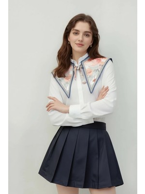 Walkenzo Sanatsal Sulu Boya Çiçek Desenli Şifon Omuz Şalı |yakalık Fular