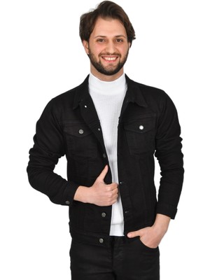 Rizzup Erkek Siyah Dar Kesim Likralı Kot Ceket Mont 2201006