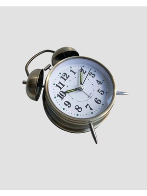xirshop Metal Bronz Nostaljik Masa Saati Alarmlı Büyük Boy Sessiz Mekanizmalı