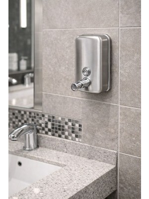 Pnr Sıvı Sabunluk-Lüks Paslanmaz Çelik Duvara Monte Sıvı Sabunluk-Sabunluk Çelik Prinç Pompa 500ML