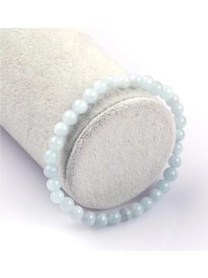 Orijinal Gerçek Akuamarin Doğal Bileklik 6 mm 20 cm