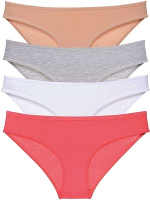 Çerçici 4 Adet Süper Eko Set Likralı Kadın Slip Külot Ten Gri Beyaz Fuşya-Royaleks