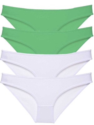 Çerçici 4 Adet Eko Set Likralı Kadın Slip Külot Yeşil Beyaz-Royaleks