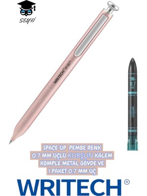 Space Up 0.7 mm Uçlu Kurşun Kalem Komple Metal Gövde ve 1 Paket 0.7 mm Uç Writech