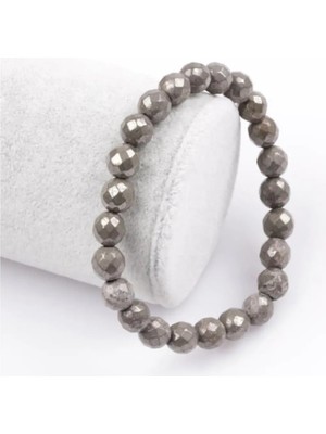 Gerçek Pirit Taşı Doğal Taş 8 mm Faset Kesim Bileklik 19 cm