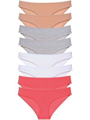 Çerçici 8 Adet Süper Eko Set Likralı Kadın Slip Külot Ten Gri Beyaz Fuşya-Royaleks