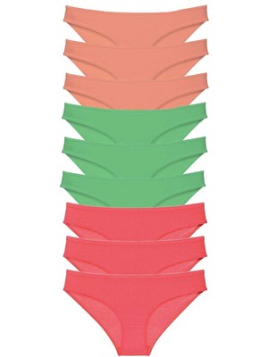 Çerçici 9 Adet Süper Eko Set Likralı Kadın Slip Külot Pudra Yeşil Fuşya-Royaleks