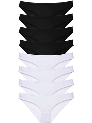 Çerçici 8 Adet Süper Eko Set Likralı Kadın Slip Külot Siyah Beyaz-Royaleks