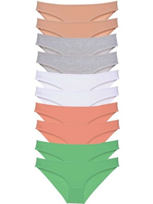 Çerçici 10 Adet Süper Eko Set Likralı Kadın Slip Külot Ten Gri Beyaz Pudra Yeşil-Royaleks