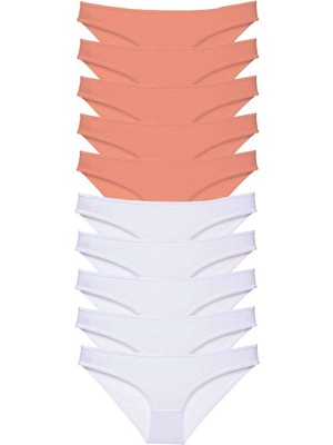 Çerçici 10 Adet Eko Set Likralı Kadın Slip Külot Pudra Beyaz-Royaleks