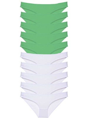 Çerçici 10 Adet Eko Set Likralı Kadın Slip Külot Yeşil Beyaz-Royaleks