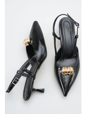 Sermoda Topuklu Kadın Ayakkabı - 5 cm Ince Topuklu Sivri Burun Kadın Stiletto Ayakkabı Siyah Yanki