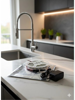 TriVox3D Mutfak Dolabı Tezgah Üstü Için 4 Metre Beyaz Şerit LED Işık Yüksek Lümen 12V Adaptörlü Tak Çalıştır