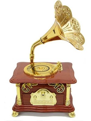 Derin Stok Gramofon Ayaklı Müzikli Müzik Kutusu Hediyelik