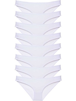 Çerçici 8 Adet Süper Eko Set Likralı Kadın Slip Külot Beyaz-Royaleks