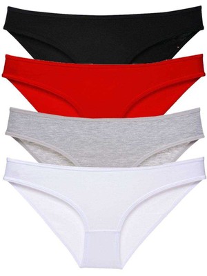 Çerçici 4 Adet Süper Eko Set Likralı Kadın Slip Külot Siyah Kırmızı Gri Beyaz-Royaleks