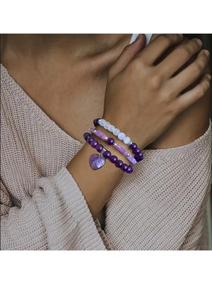 Amatist 3 'lü Set Doğal Taş Bileklikler