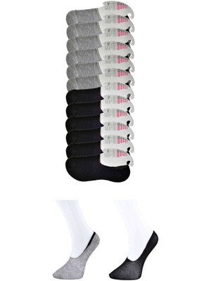Çerçici Siyah ve Gri Kadın Babet Çorap 12 Çift-Royaleks