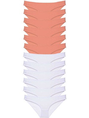 Çerçici 12 Adet Eko Set Likralı Kadın Slip Külot Pudra Beyaz-Royaleks