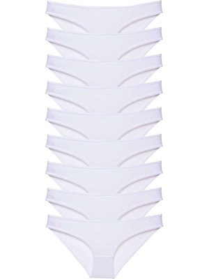 Çerçici 9 Adet Süper Eko Set Likralı Kadın Slip Külot Beyaz-Royaleks