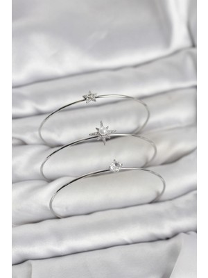 Erbilden Erb Gümüş Renk Kutup Yıldızı Model Zirkon Taşlı 3'lü Kadın Bileklik Kombini