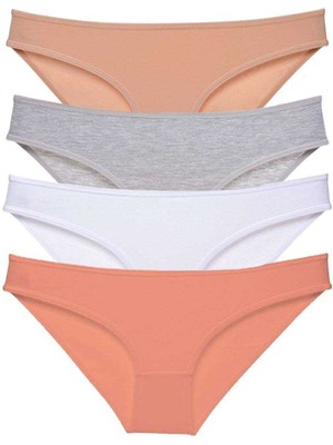 Çerçici 4 Adet Süper Eko Set Likralı Kadın Slip Külot Ten Gri Beyaz Pudra-Royaleks