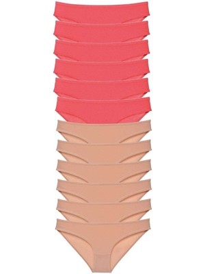 Çerçici 12 Adet Süper Eko Set Likralı Kadın Slip Külot Fuşya Ten-Royaleks