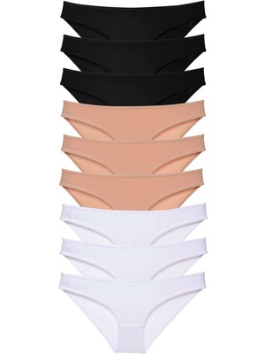 Çerçici 9 Adet Süper Eko Set Likralı Kadın Slip Külot Siyah Ten Beyaz-Royaleks