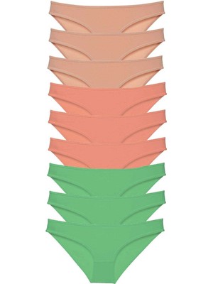 Çerçici 9 Adet Süper Eko Set Likralı Kadın Slip Külot Ten Pudra Yeşil-Royaleks